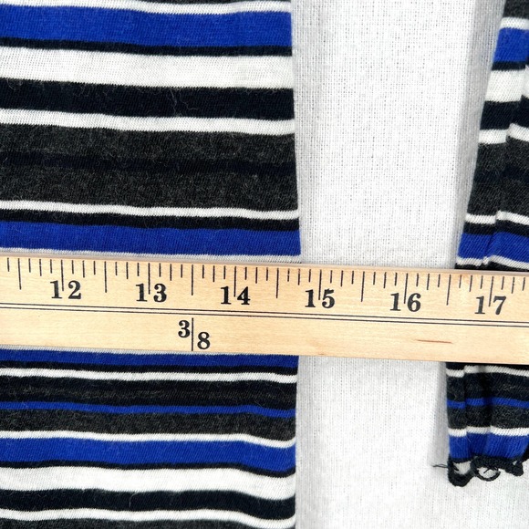 ENZA COSTA Dress Womens Medium Black Blue White Striped Long Sleeve V-neck Midi - Picture 12 of 13
